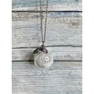 Glass Pendant 32" Silver Chain Fish Charm Purple crystal Necklace Beach